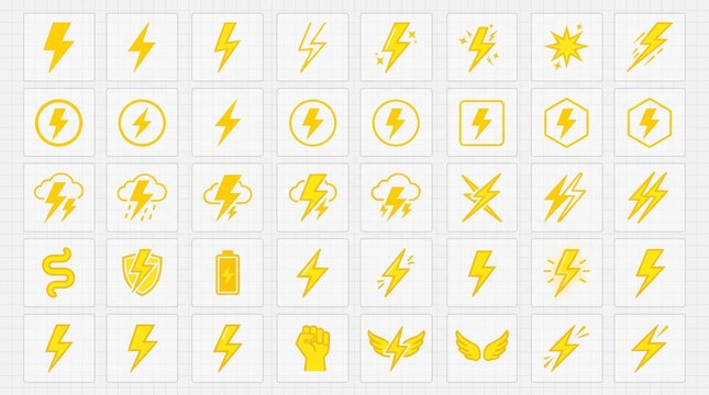 set of yellow lightning bolt icons
