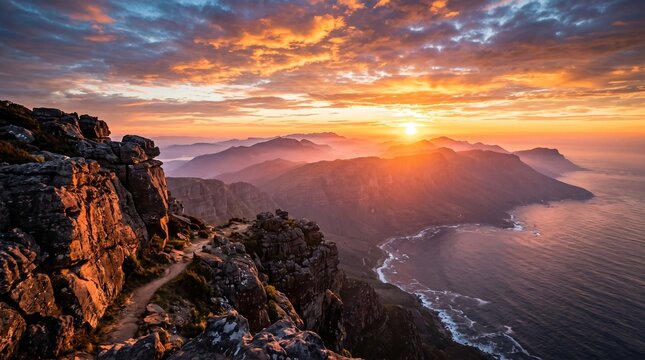 Sunset view from Table Mountain in Cape Town