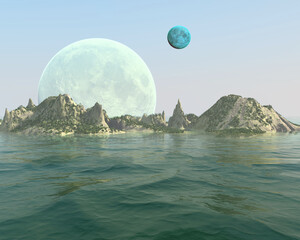 Sci-fi alien planet landscape, 3d rendering © Tiziano Cremonini