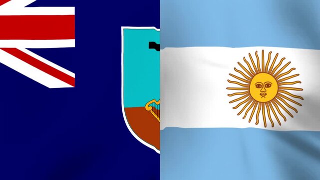 Waving national flags of Montserrat and Argentina side by side together