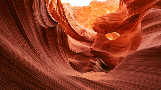 Sunlit red sandstone walls glow inside a winding slot canyon. Ideal background for nature travel and geology concepts.