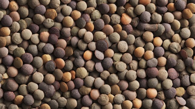 Ultra realistic extreme macro texture of hundreds of identical dried lentils densely covering the frame, perfectly visible natural circular forms
