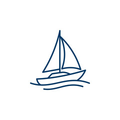 Fototapeta premium Minimal sailboat blue line icon.