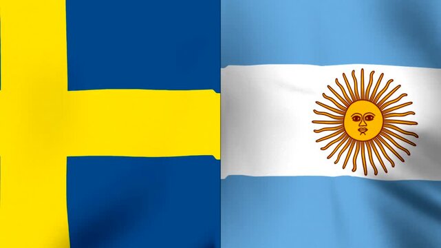 Waving national flags of Sweden and Argentina combined in a single digital composition