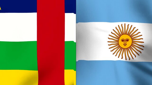 Waving national flags of the Central African Republic and Argentina side by side