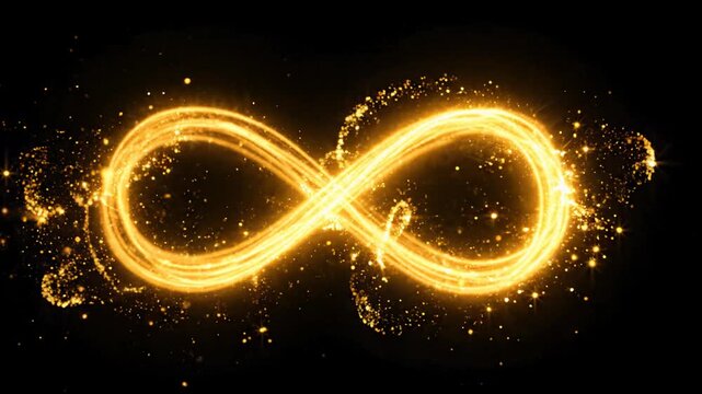 Endless Gold Light Glow Sparkle Abstract Energy Motion Infinite Symbol Shimmering, Celebratory Mood, Endless Possibilities, Hope, Abstract Golden Streak, Fiery Orange Streaks, Positive Vibes