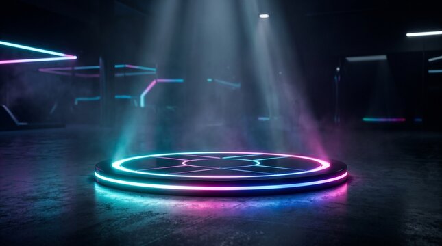 Neon illuminated circular product display stage