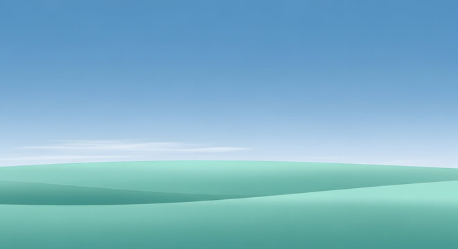 A minimalist digital illustration of rolling green hills under a clear blue sky in a simple vector style