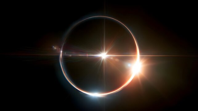 Lens flare light burst with glowing halo ring, bright star shine and radiant beams, abstract optical illumination effect with colorful glow and streaks on white background background