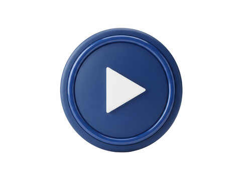 Dark blue circular play button isolated on a transparent background