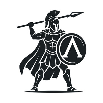 Spartan warrior holding spear and shield.
