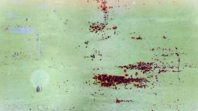 Seamless 4K looping vertical movement over a faded green painted wall with scratches and worn details. Suitable for abstract backgrounds and creative motion design.