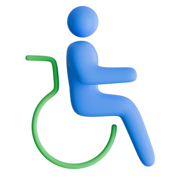 3D disabled patient sitting on wheelchair icon isolated on dark background for handicap accessibility, healthcare, and medical care concepts.