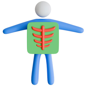 3D human chest X-ray icon showing rib cage scan isolated on dark background for radiology, medical diagnostics, and skeletal imaging.