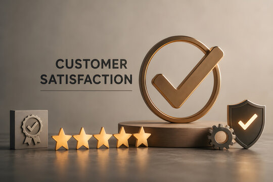 Customer Satisfaction Concept with Five Gold Stars and Check Mark