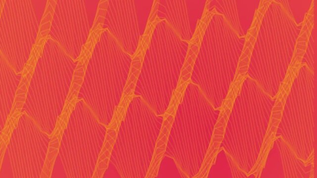 Abstract orange digital wave pattern with repeating lines on solid orange background