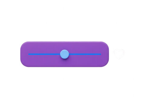 Purple horizontal slider control with blue handle isolated on transparent