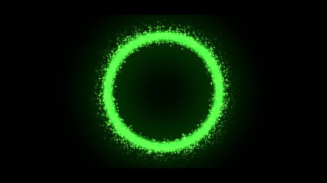 glowing green magic circle portal on dark background seamless 4k loop animation with floating dust particles and energy trail effect for sci-fi tech video frame background