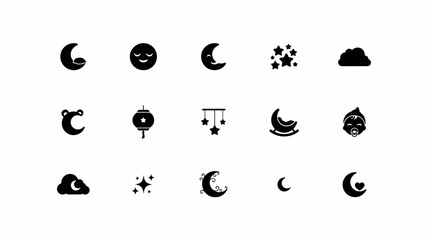 Fototapeta premium Whimsical moon phase and celestial icons set for mystical design projects with showcases minimalist black silhouette collection moon phases grid artistic decorative