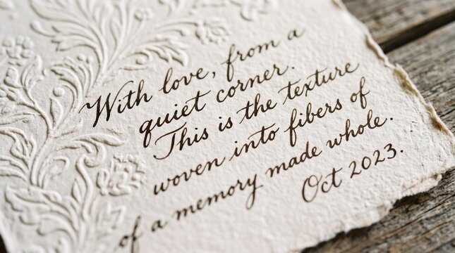 Handwritten calligraphy on textured handmade paper