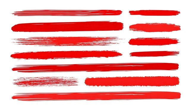 Red underline and strikethrough markers collection. Horizontal hand drawn marker stripes.