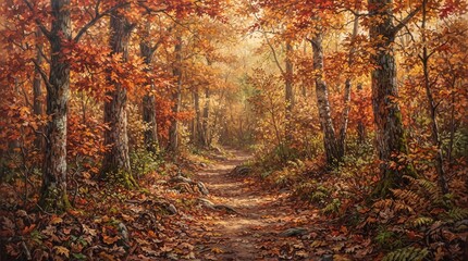 Fototapeta premium Oil painting of a scenic autumn forest path
