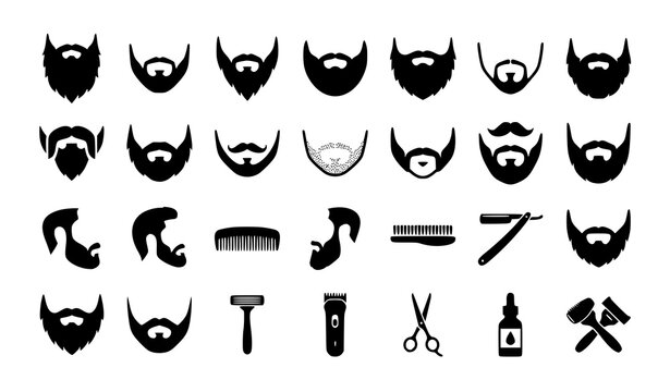 Black Beard Style and Grooming Silhouette Icon Collection Vector Set