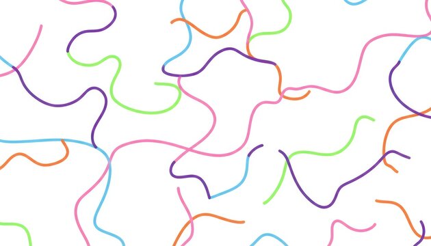 Abstract squiggle line pattern on white, colorful wavy doodles, seamless background