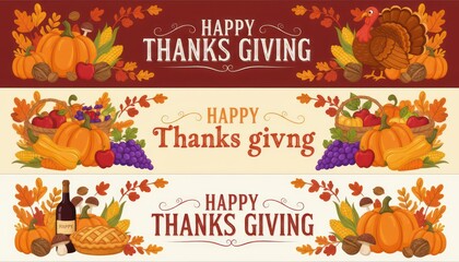 Naklejka premium Vintage Thanksgiving banner. Autumn harvest illustration. Happy Thanksgiving text design