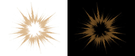 Fototapeta premium Golden starburst explosion icons, radial sunburst light rays on black and white backgrounds, abstract spark flash elements for graphic design