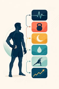 Vertical vector illustration of combat sports conditioning, recovery and athlete performance