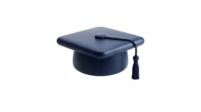 A navy blue graduation cap with a tassel isolated on transparent background