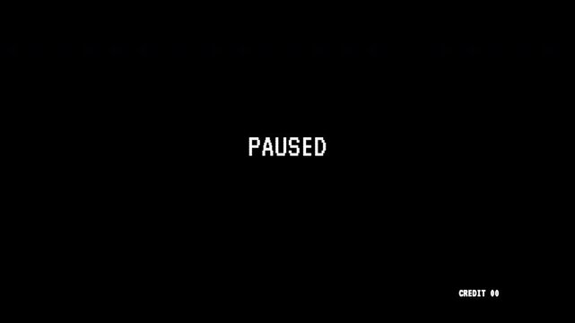 Retro Arcade 8 Bit Game Paused Screen Animated Video Overlay.