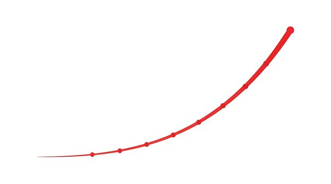 Minimalist red curved line graph showing exponential growth and ascending data points