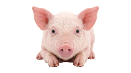 Adorable baby pig with pink skin and small ears lying down for farm animal portrait. © Png ProTeam