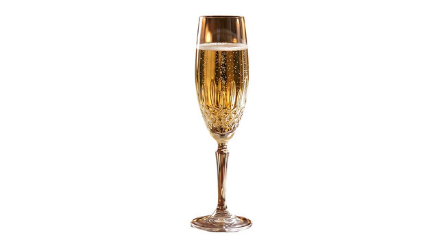 Elegant Champagne Flute with Sparkling Wine Isolated on Pure White Background for Celebration