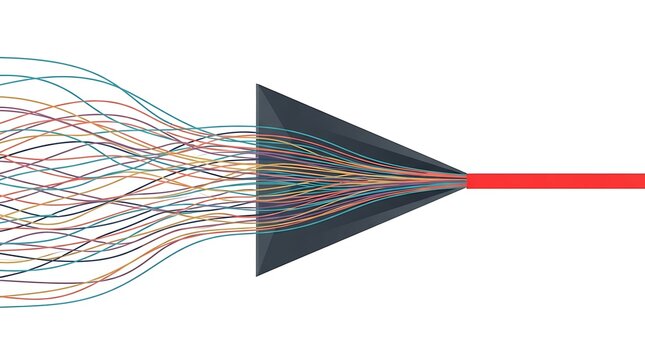Abstract funnel diagram with converging lines for business process optimization and data flow visualization