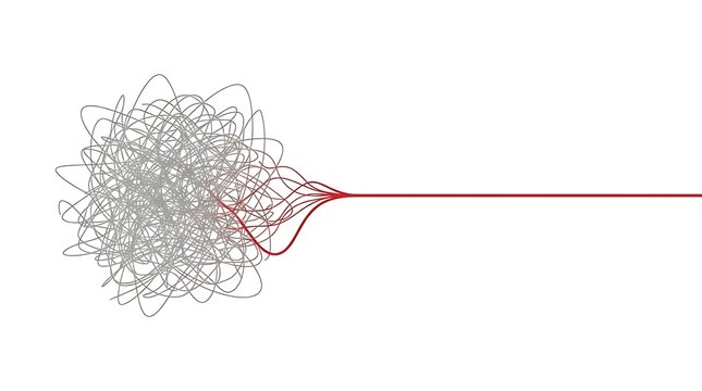 Abstract illustration of a tangled line transitioning into a straight line representing chaos to order and process improvement