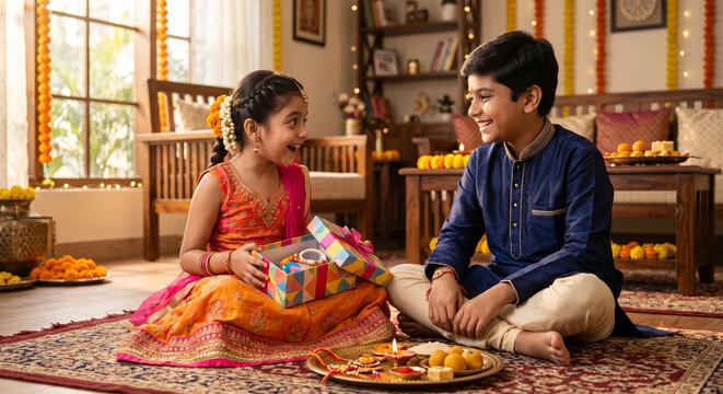 Two siblings celebrating Rakhi!! Indian cultural festival 
