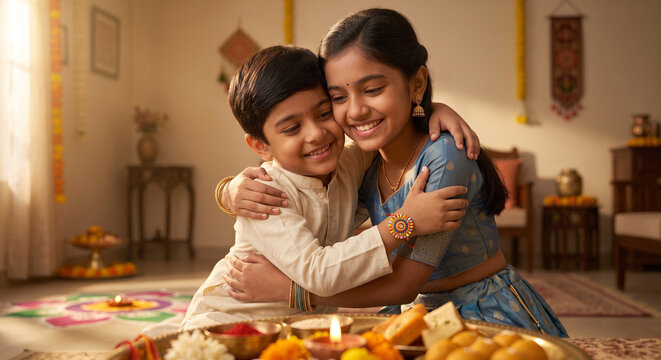 Siblings celebrating Raksha Bandhan, cherishing the day