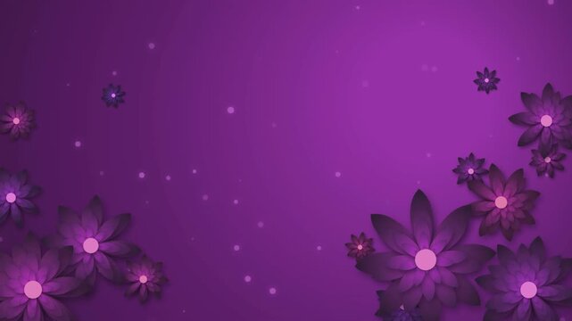 Blooming purple flowers with shimmering particles on a gradient background romantic greeting card design video motion graphic.