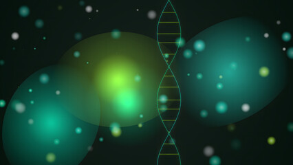 A glowing neon dna double helix structure floating with abstract particles and light effects isolated on transparent background © Rasheda