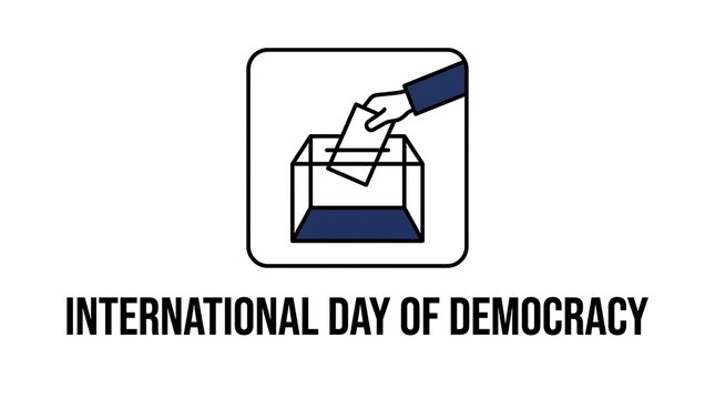 A conceptual illustration featuring a hand casting a ballot into a transparent box for the international day of democracy