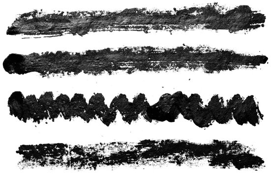 Black Acrylic Paint Smear Marks Brush Strokes on Textured Wallpaper, PNG asset