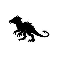 Fototapeta premium Spiky Raptor Feathered Dinosaur Monster Silhouette Vector