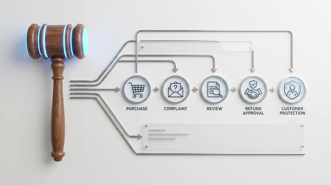 Justice hammer icon consumer protection purchase complaint review refund approval customer protection