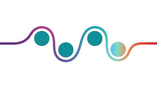 Abstract wavy line with four intersecting circles in a minimalist multicolored gradient flow design for corporate infographics