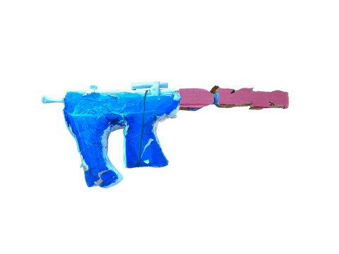 Handmade Blue and Pink Toy Gun Isolated on Transparent Background