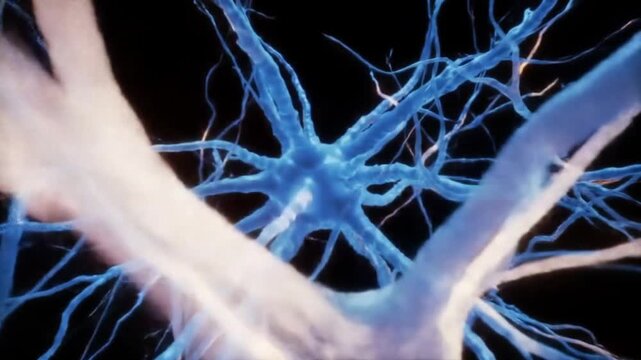 Neural network transmission showing glowing synapses in a human brain