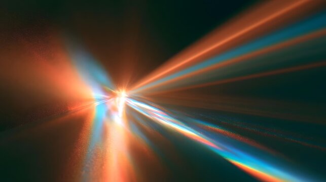 Vibrant warm sunlight beam with colorful rainbow reflection on dark backdrop for poster design Stock Illustration